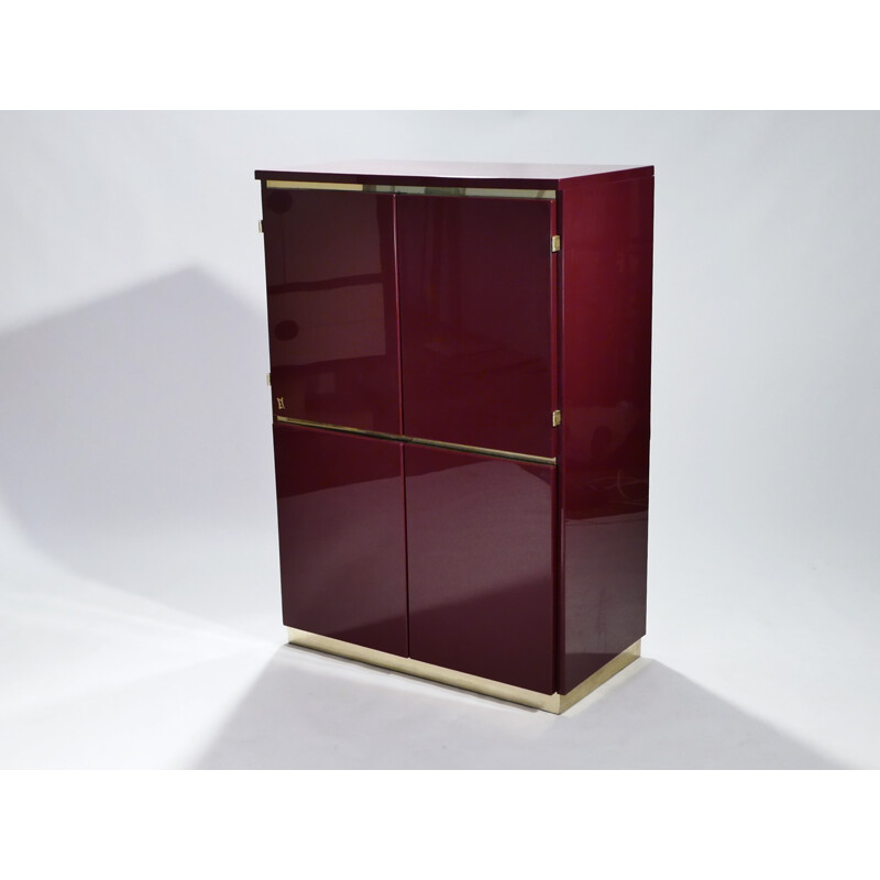 Vintage red lacquered cabinet by J.C. Mahey for la Maison Romeo - 1970