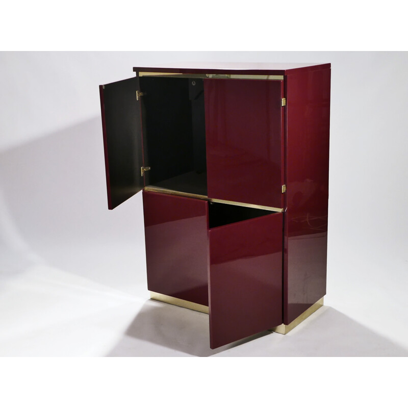 Vintage red lacquered cabinet by J.C. Mahey for la Maison Romeo - 1970