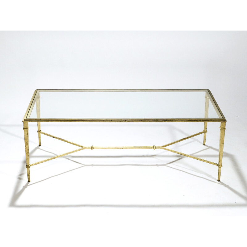 Vintage coffee table in golden wrought iron by Robert Thibier - 1960s