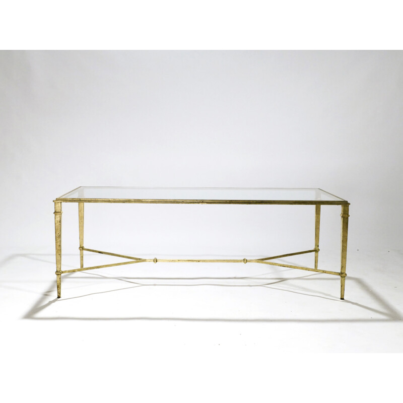Vintage coffee table in golden wrought iron by Robert Thibier - 1960s