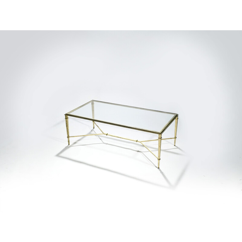 Vintage coffee table in golden wrought iron by Robert Thibier - 1960s