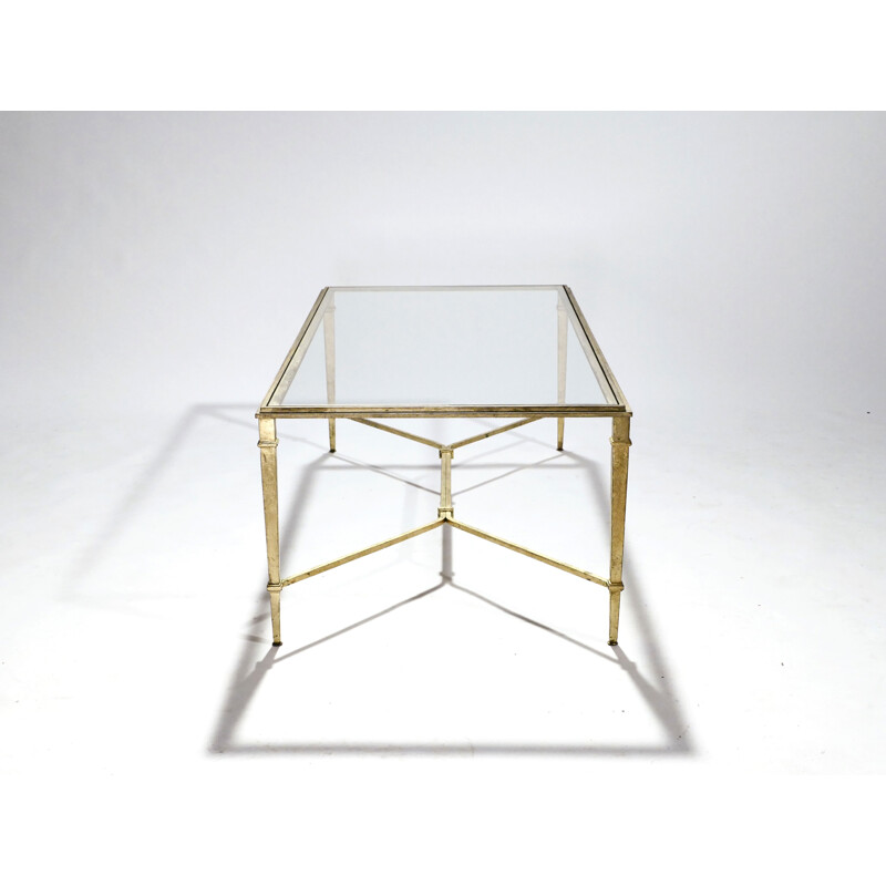 Vintage coffee table in golden wrought iron by Robert Thibier - 1960s