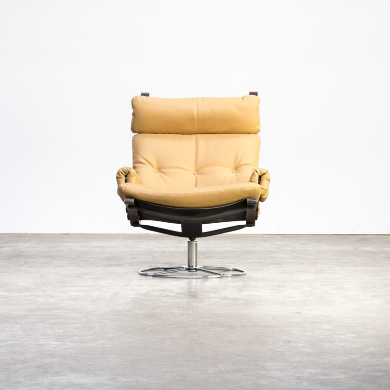 Vintage swivel yellow armchair by Bruno Mathsson for Dux - 1970s