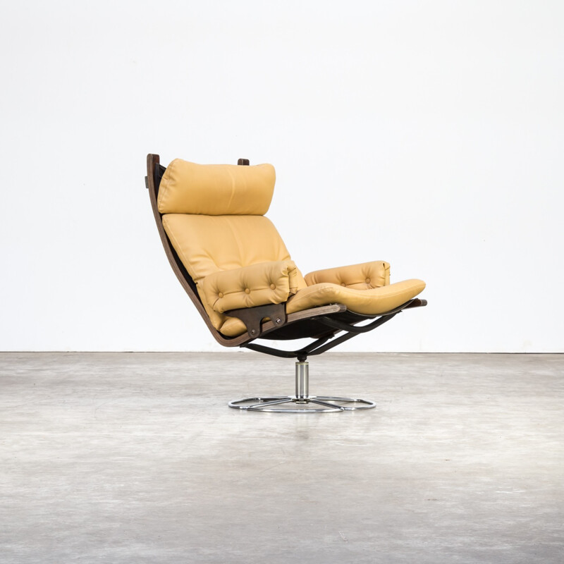 Vintage swivel yellow armchair by Bruno Mathsson for Dux - 1970s