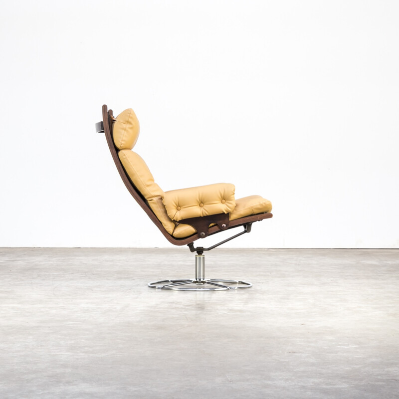 Vintage swivel yellow armchair by Bruno Mathsson for Dux - 1970s