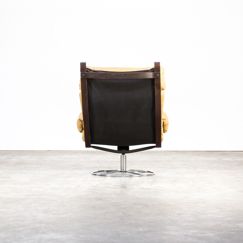 Vintage swivel yellow armchair by Bruno Mathsson for Dux - 1970s