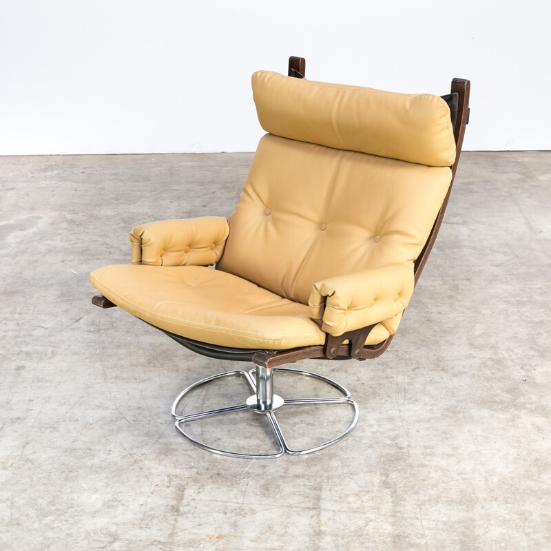 Vintage swivel yellow armchair by Bruno Mathsson for Dux - 1970s