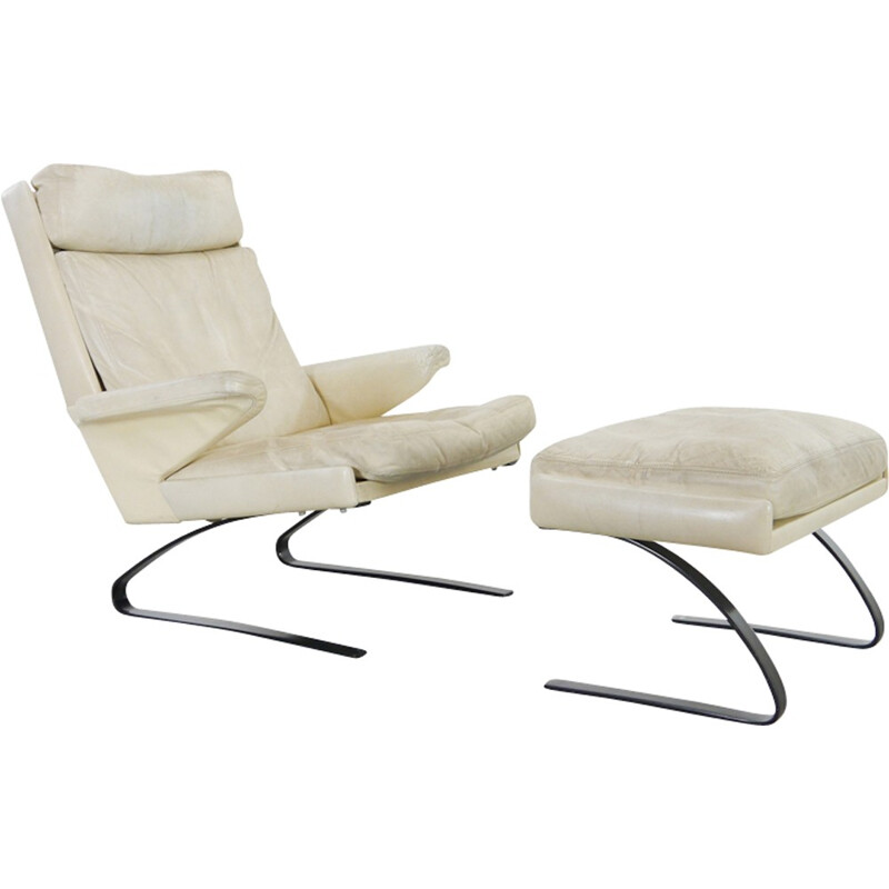 Vintage Lounge Chair with Ottoman in letaher by COR- 1970s