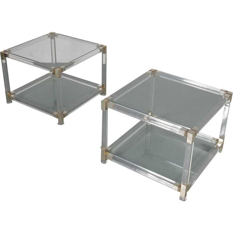 Set of 2 vintage side tables in plexiglass - 1970s