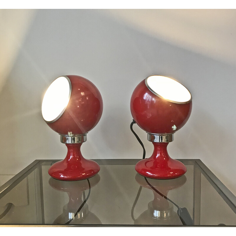 Pair of red vintage metal lamp - 1970s