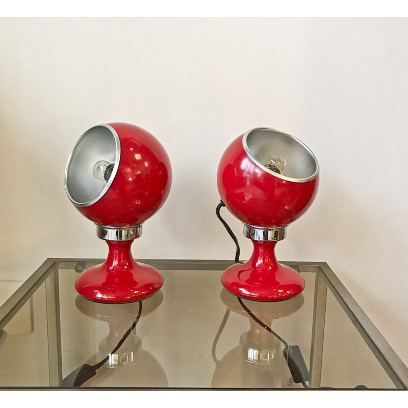 Pair of red vintage metal lamp - 1970s