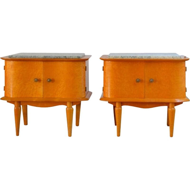 Paire de tables de chevets vintage en bois d'érable et vernis laqué - 1950