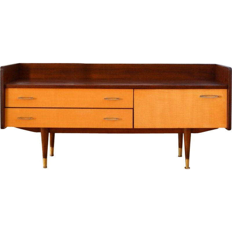 Vintage small sideboard with 2 large drawers and brass handles - 1950s