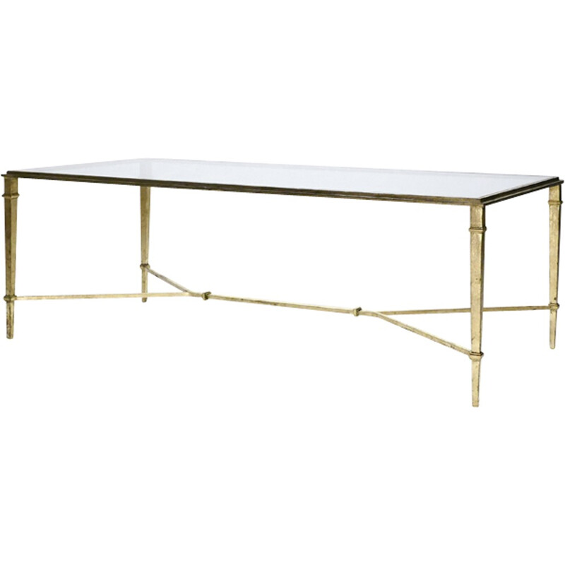 Vintage coffee table in golden wrought iron by Robert Thibier - 1960s