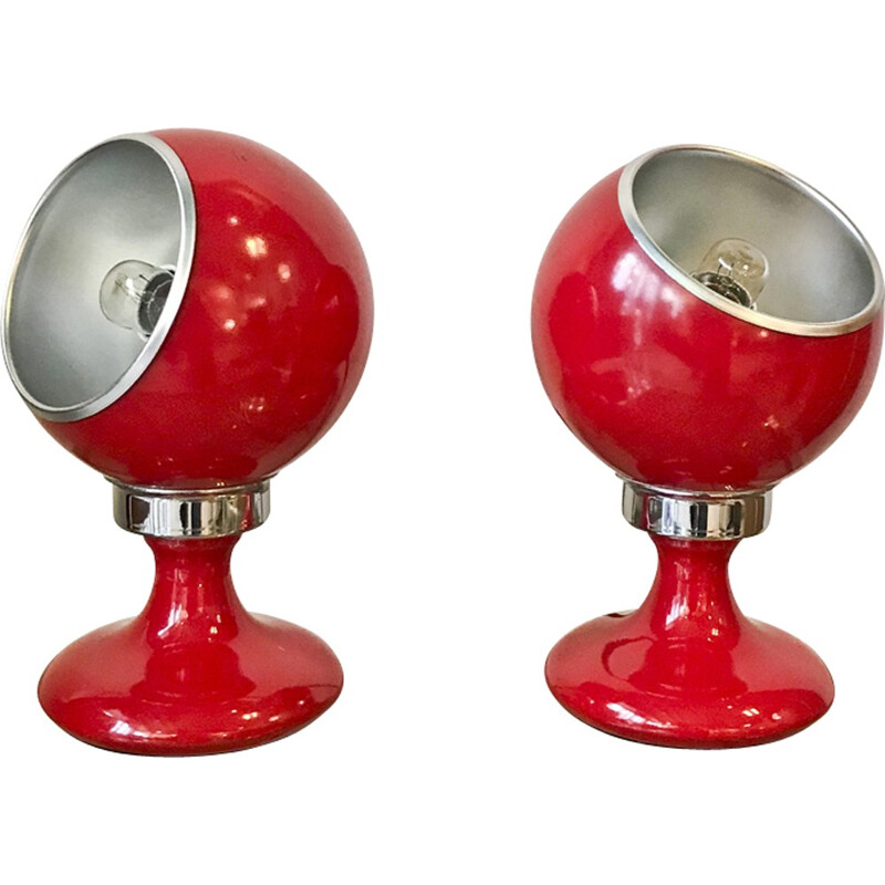 Paire de lampes rouges vintages en métal laqué - 1970 