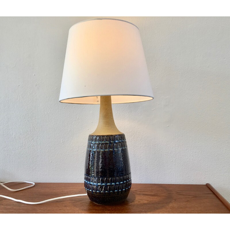 Large Vintage Blue Danish Ceramic Lamp with Geometrical Pattern by Soholm Stentoj - 1970s