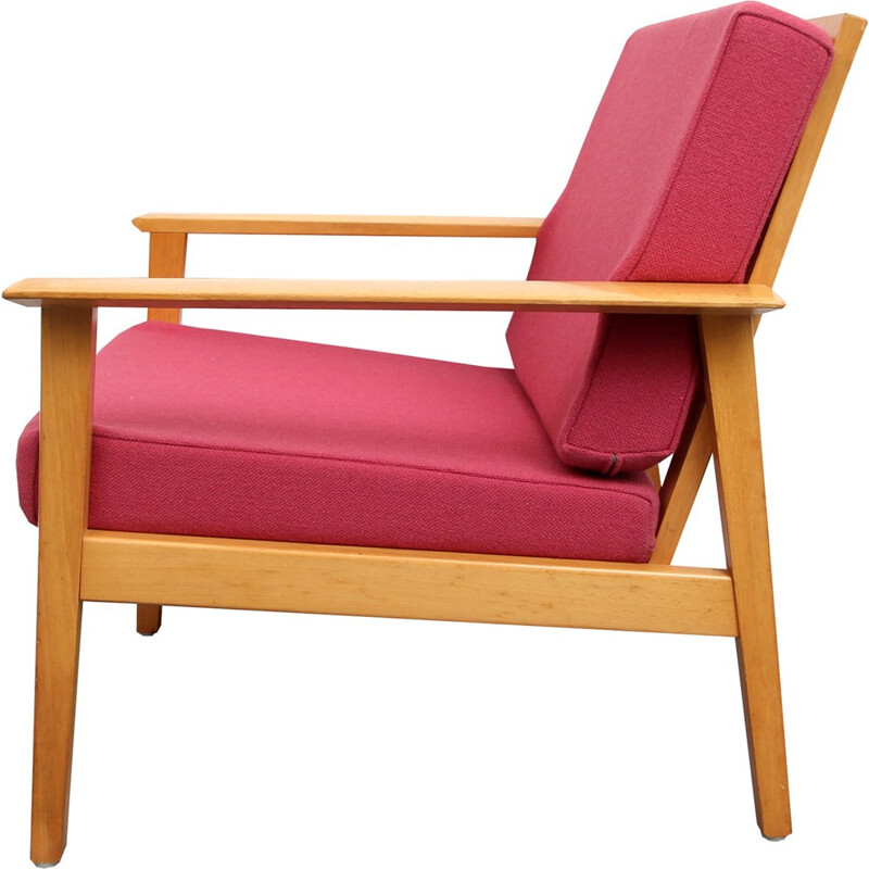 Vintage pink armchair in solid ashwood - 1960s