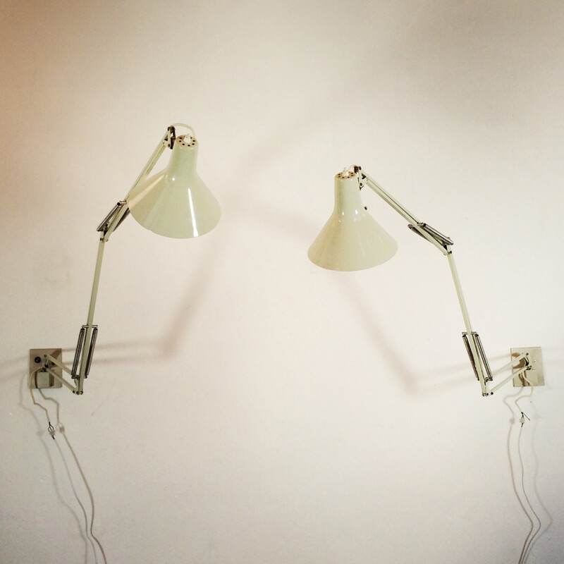 Pair of wall lamps in metal and aluminum, JACOBSEN - 1960s