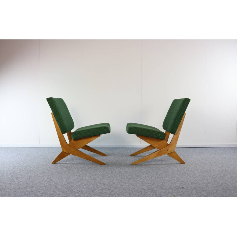 Set of 2 green easy chairs for UMS Pastoe - 1950s