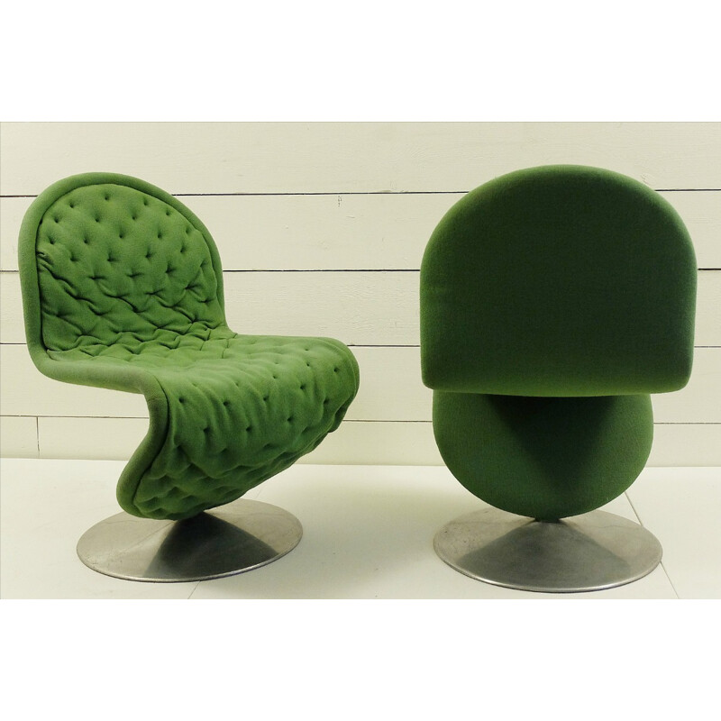 Set of 2 vintage green lounge chairs by Verner Panton - 1970s