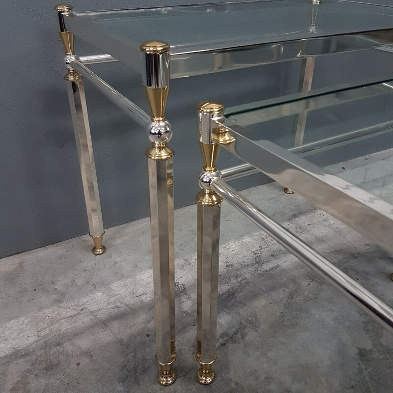 Set of 3 vintage nesting tables in silvered brass - 1980s