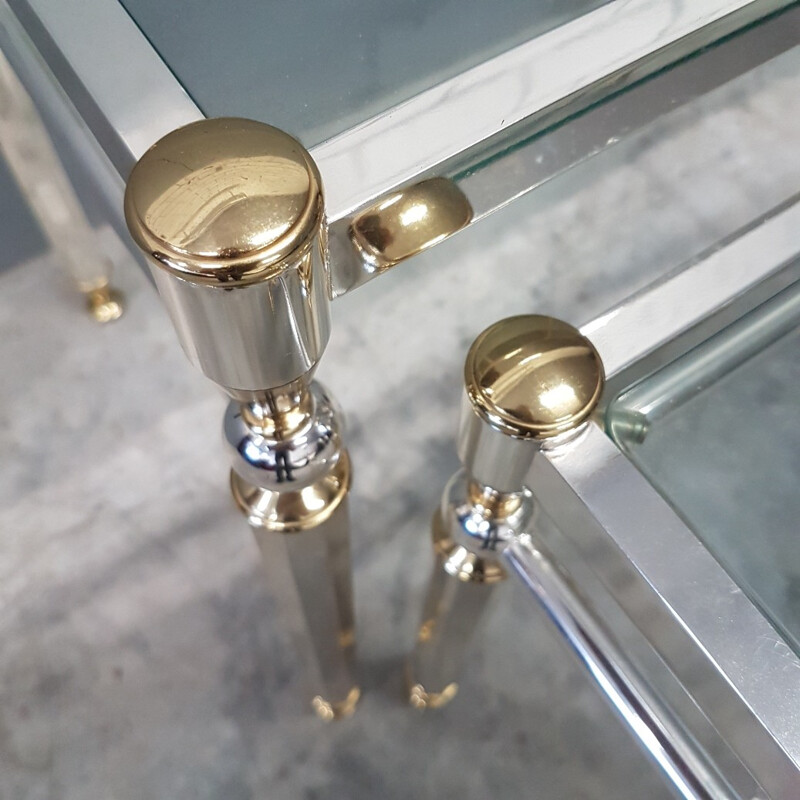 Set of 3 vintage nesting tables in silvered brass - 1980s