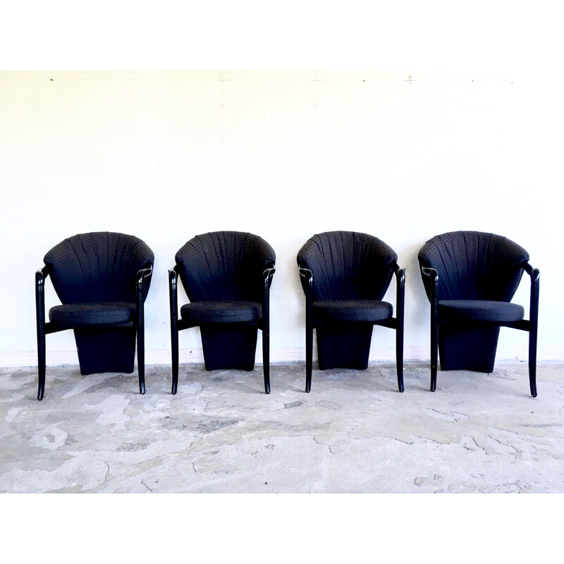 Set of 4 vintage black armchairs by Pietro Constantini, 1980