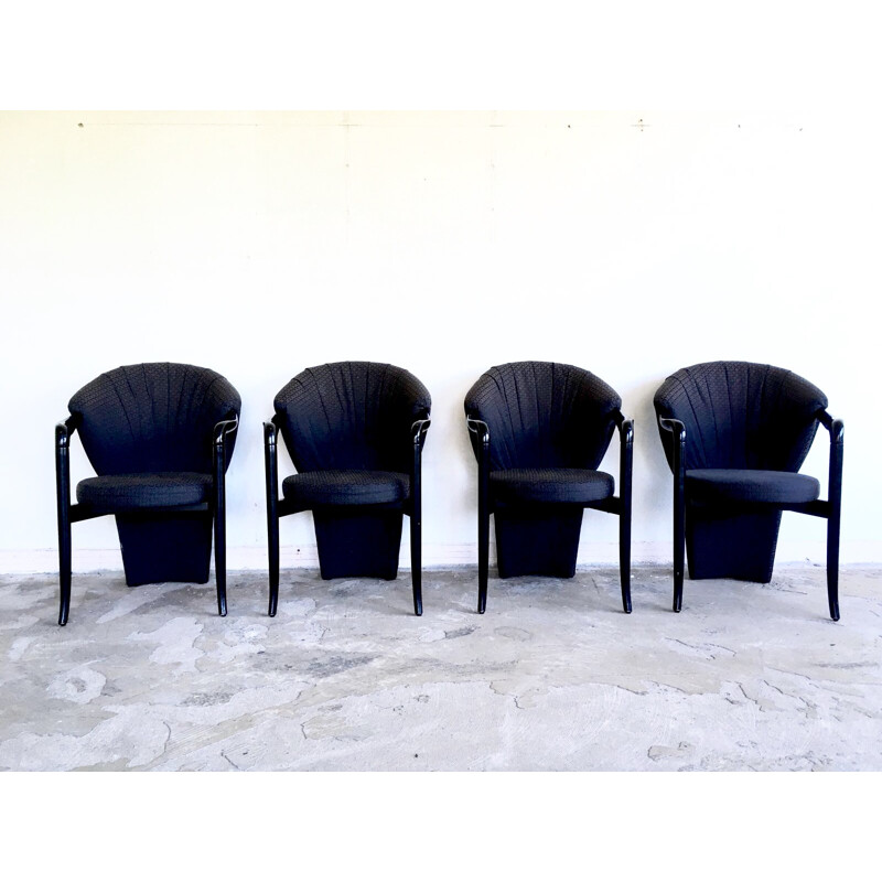 Set van 4 vintage zwarte fauteuils van Pietro Constantini, 1980