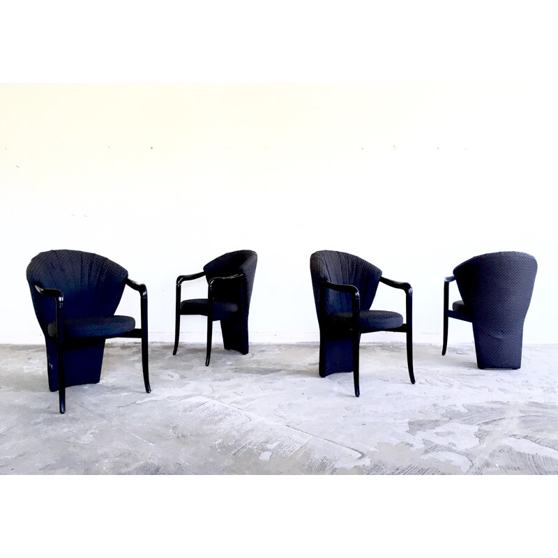 Set of 4 vintage black armchairs by Pietro Constantini, 1980