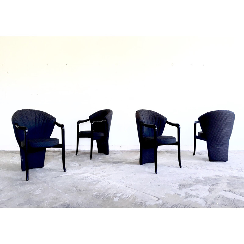 Set van 4 vintage zwarte fauteuils van Pietro Constantini, 1980
