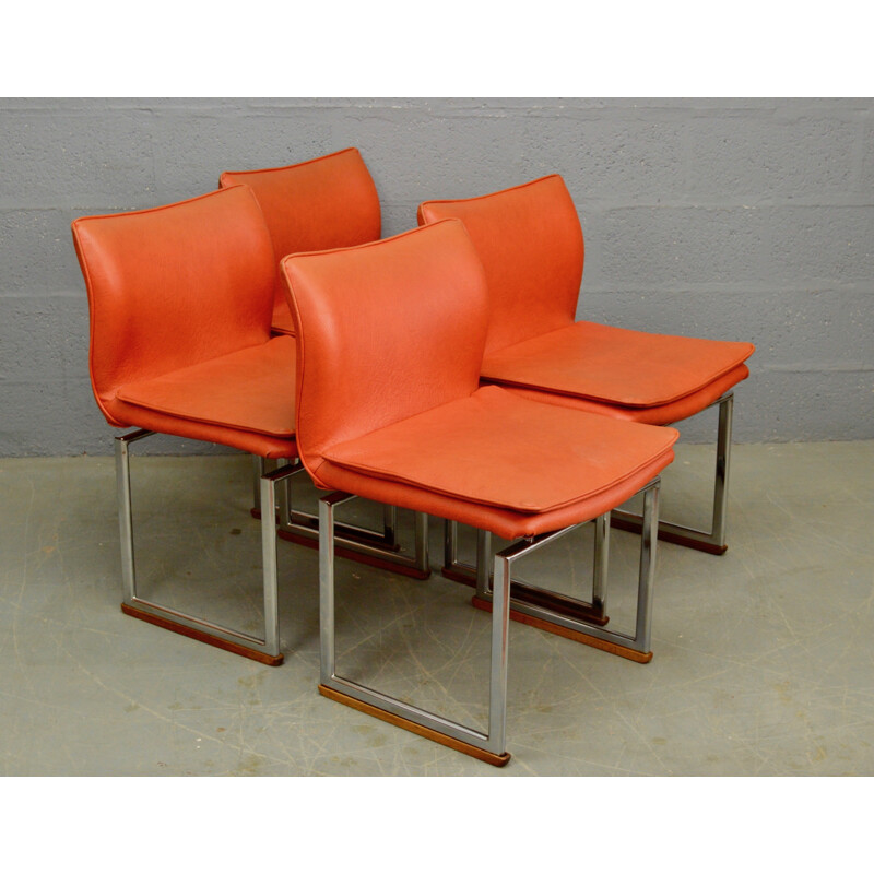 Set of 4 orange vintage dining chairs by Hillary Birkbeck for Pieff - 1970s