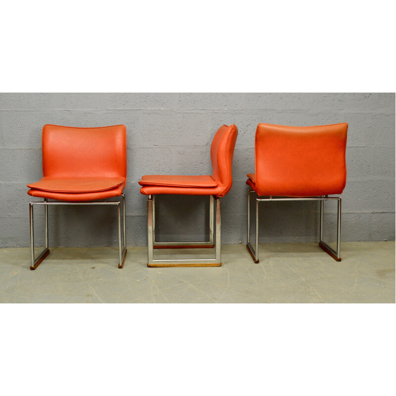Set of 4 orange vintage dining chairs by Hillary Birkbeck for Pieff - 1970s