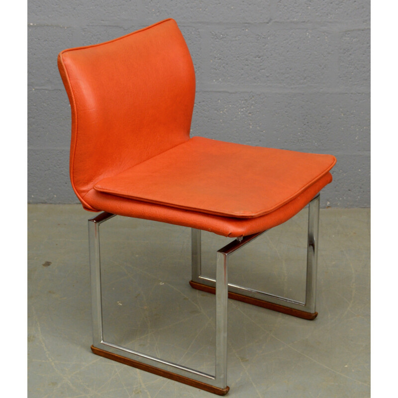 Set of 4 orange vintage dining chairs by Hillary Birkbeck for Pieff - 1970s