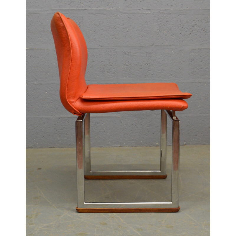 Suite de 4 chaises à repas oranges vintage par Hillary Birkbeck pour Pieff - 1970