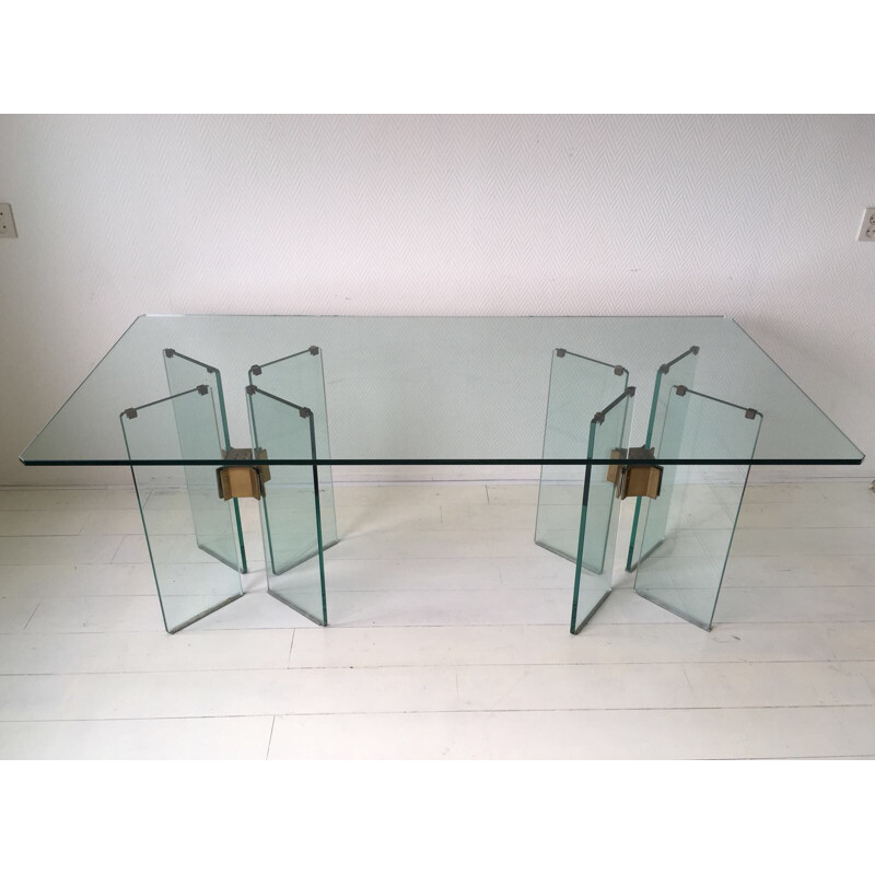 Vintage glass and brass table by Peter Ghyczy, 1970