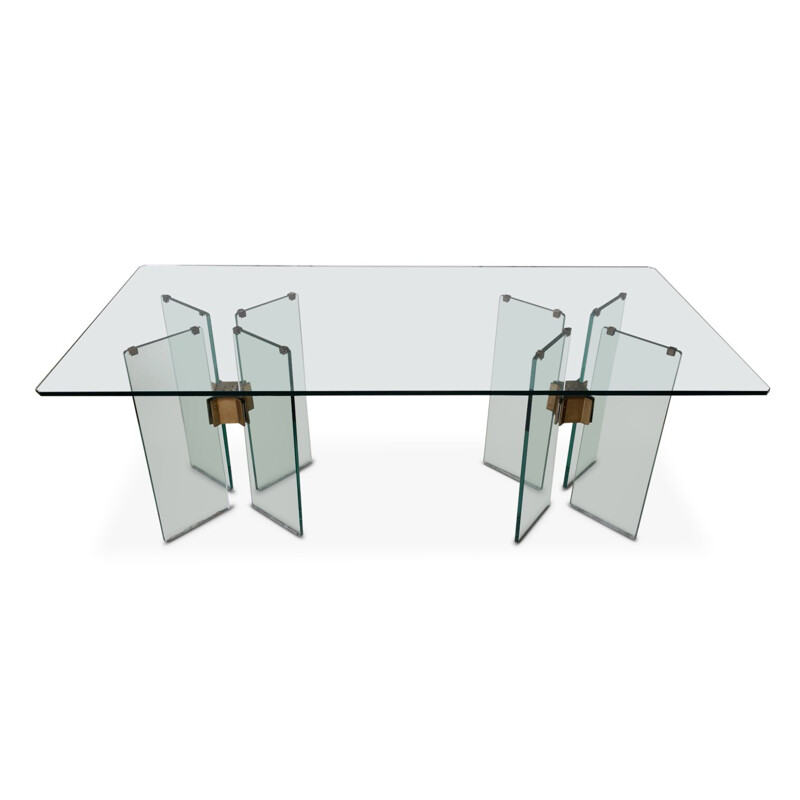 Vintage glass and brass table by Peter Ghyczy, 1970