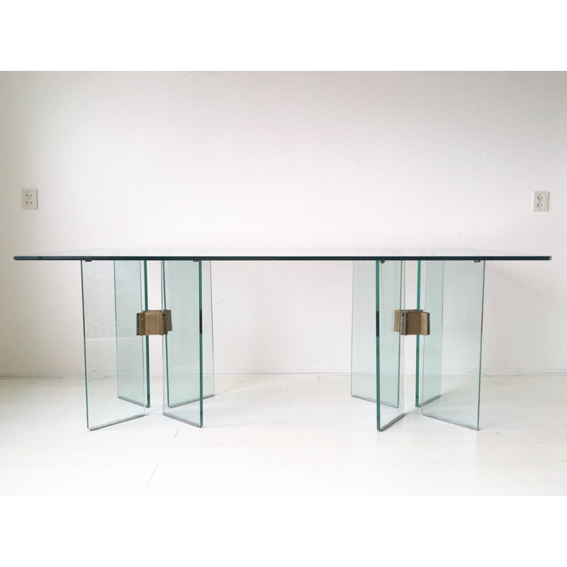 Vintage glass and brass table by Peter Ghyczy, 1970