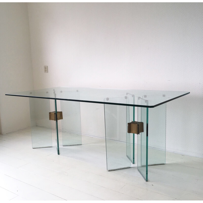 Vintage-Tisch aus Glas und Messing von Peter Ghyczy, 1970