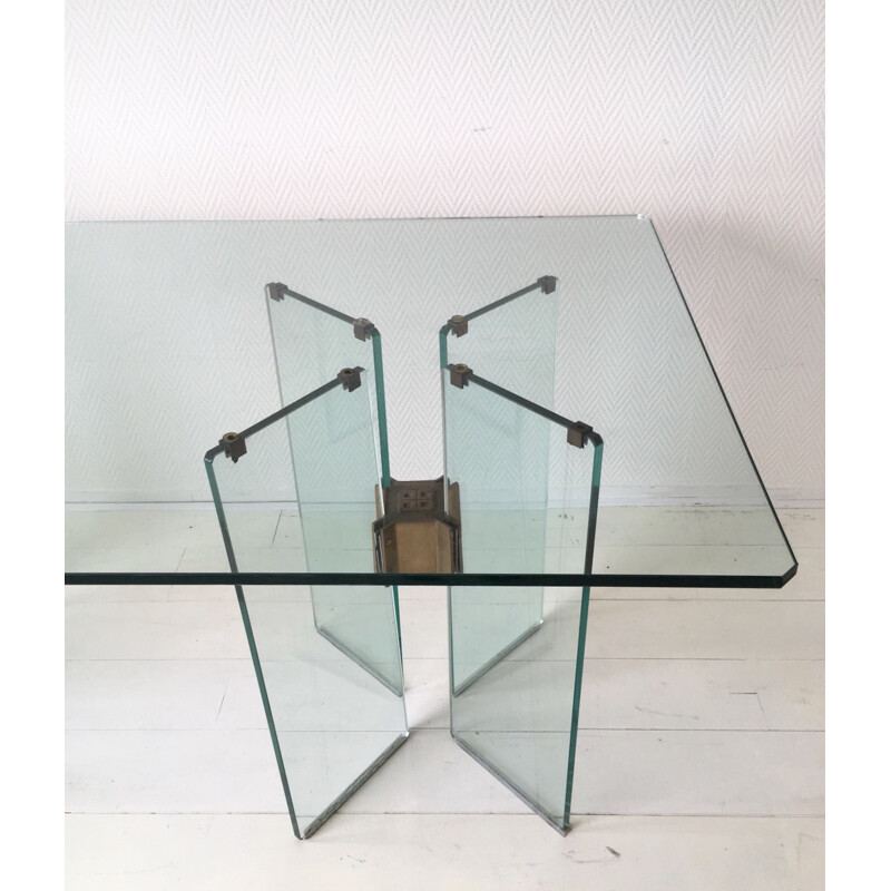 Table vintage en verre et laiton par Peter Ghyczy, 1970