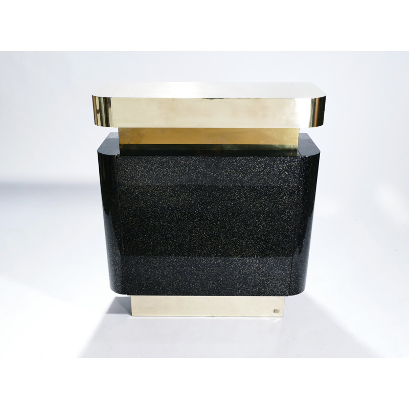 Vintage lacquered black bar in brass by J.C. Mahey - 1970s