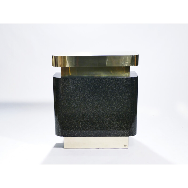 Vintage lacquered black bar in brass by J.C. Mahey - 1970s