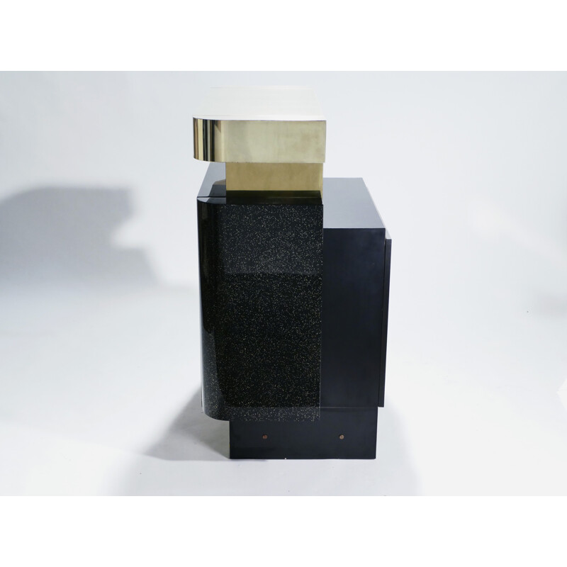 Vintage lacquered black bar in brass by J.C. Mahey - 1970s