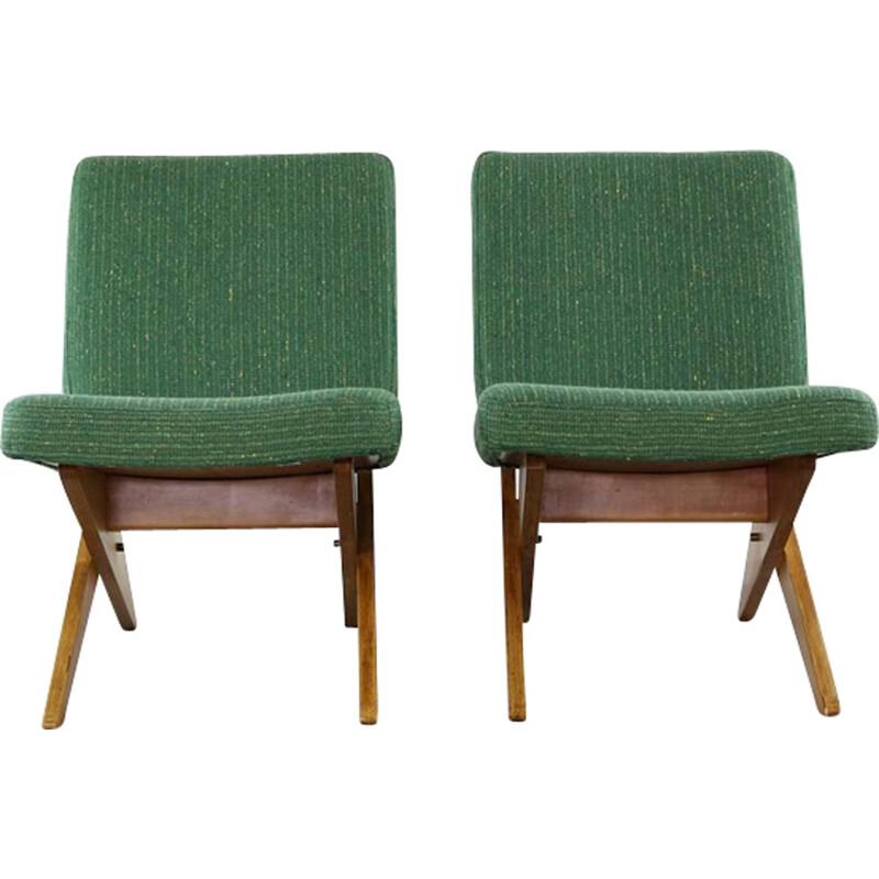 Set of 2 green easy chairs for UMS Pastoe - 1950s