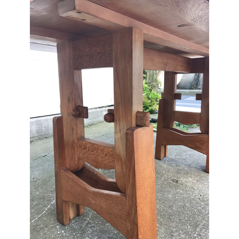 Vintage French convertible table in oak by Guillerme and Charbon - 1950s