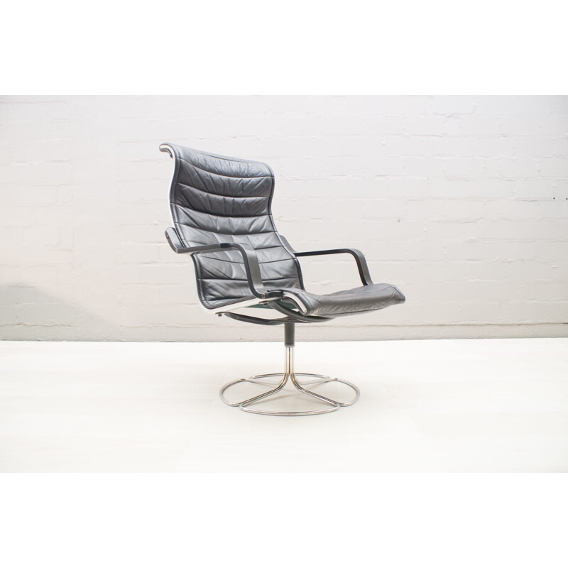 Black Leather Lounge Chair by Bruno Mathsson Sessel for Dux - 1960s