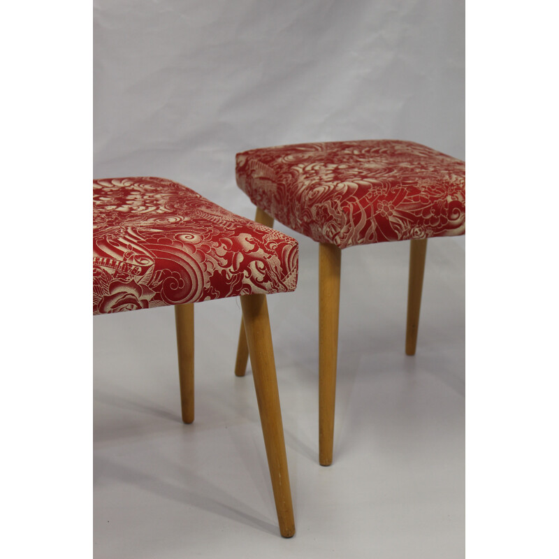 Pair of vintage stools in Jean Paul Gaultier fabric - 1960s