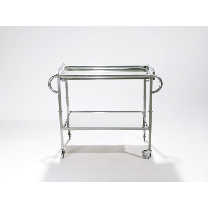 Mirror Steel Rolling Cart by Jacques Adnet - 1930