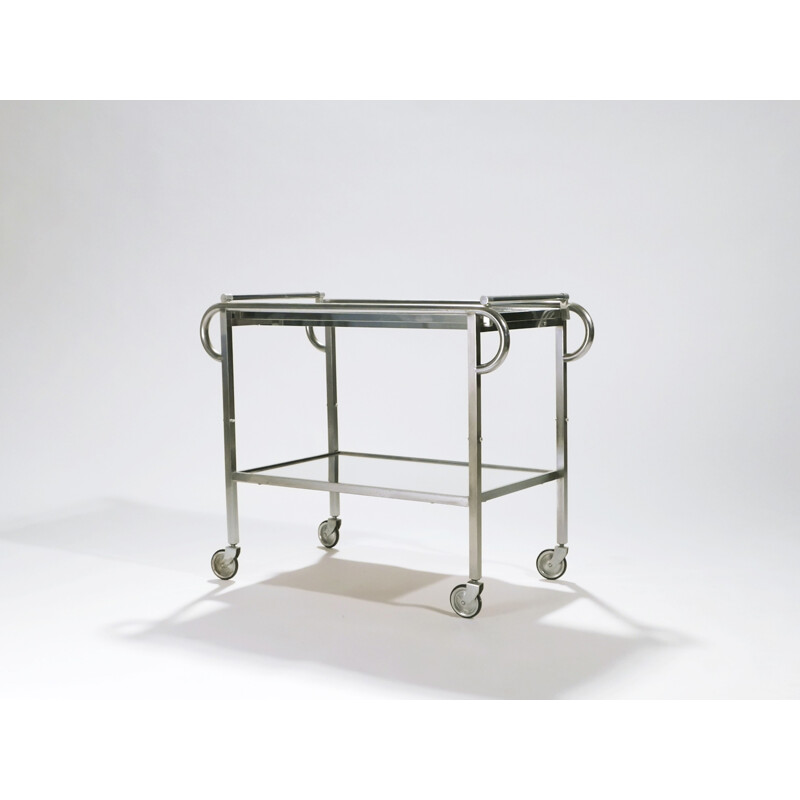 Mirror Steel Rolling Cart by Jacques Adnet - 1930
