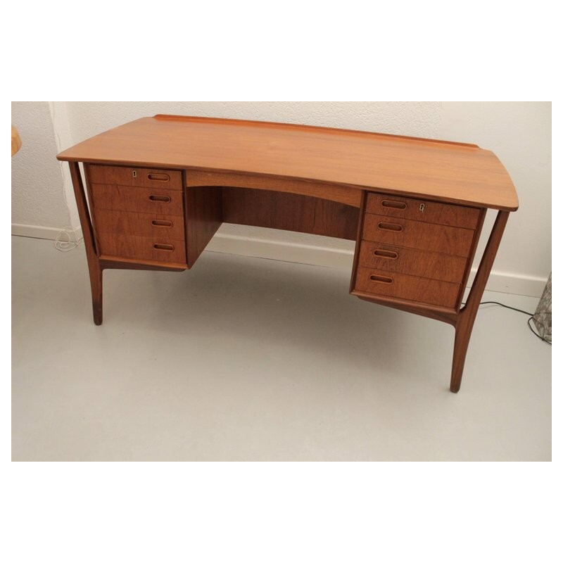 Vintage Scandinavian teak desk with 8 drawers by Svend Aage Madsen - 1960s