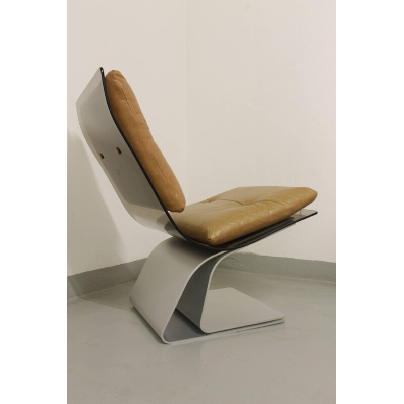 Pareja de sillas vintage de cristal, skai y acero anodizado de Maison Jansen, Francia 1970